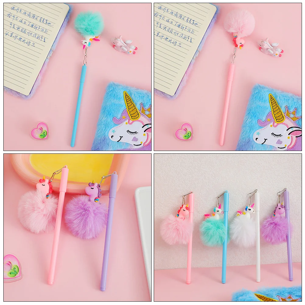 

4 Pcs Cartoon Pen Pens Ballpoint Adorable Kids Gel Cute for Girls Pompom