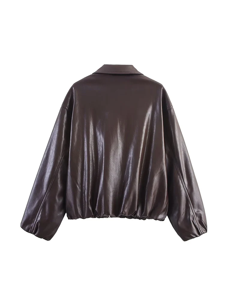 PU Leder Jacken Für Frauen Mode Streetwear Zipper Bomber Jacke Mäntel Herbst Neue Casual Lose Revers Bomber Oberbekleidung