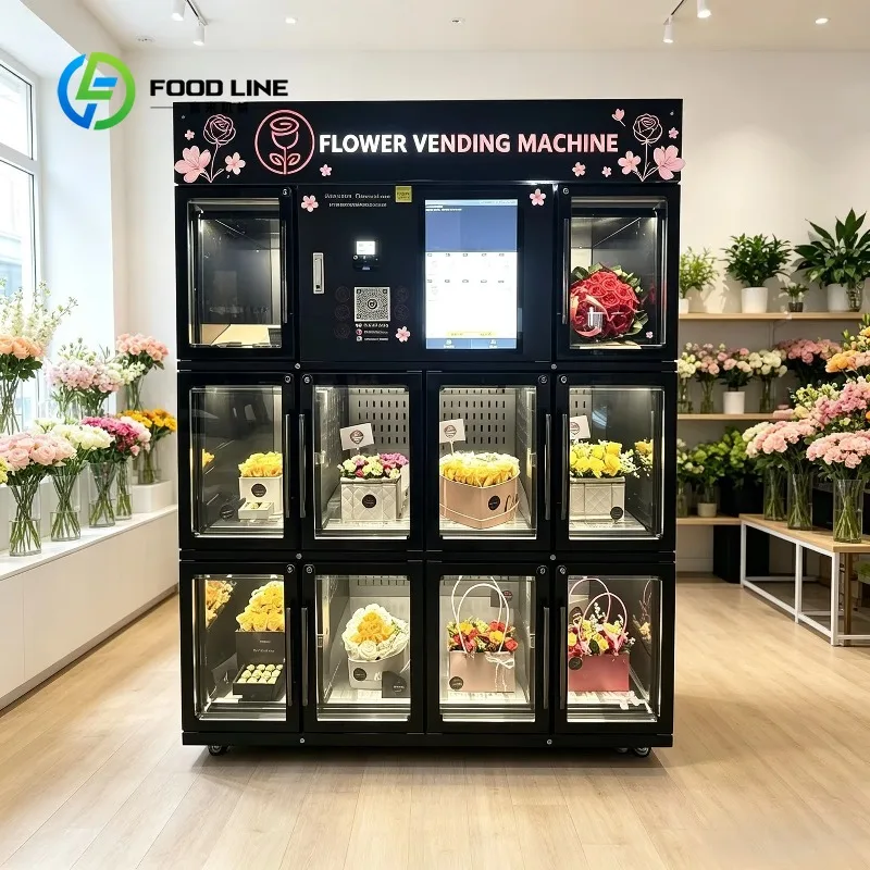 Customized floral dispensing kiosk independent lockers fresh‑bouquet cabinet built‑in LED light for florist unmanned retail spot
