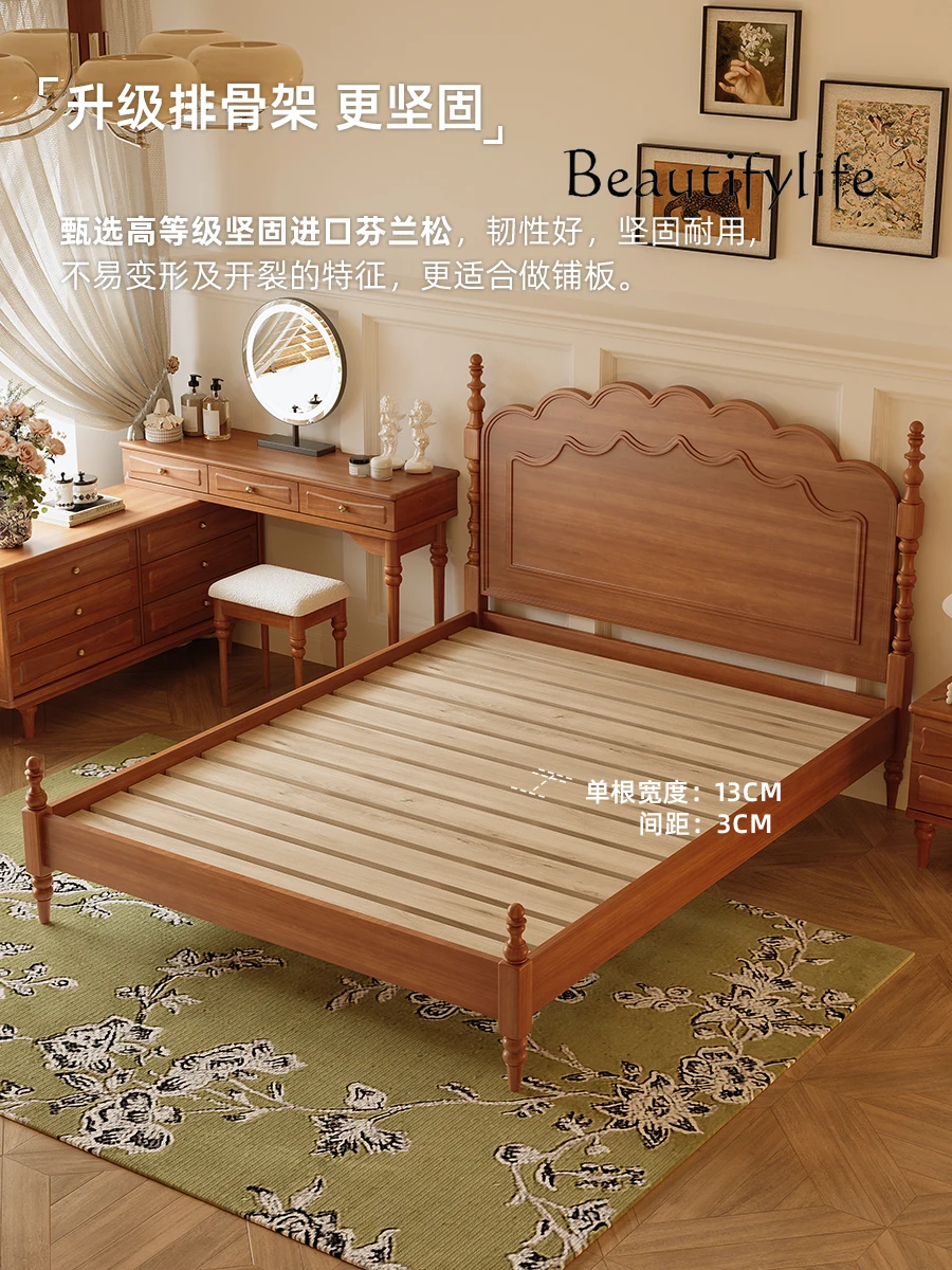 French Retro Solid Wood Mid-Ancient Style American Bed in Master Bedroom Simple Double Marriage Bed