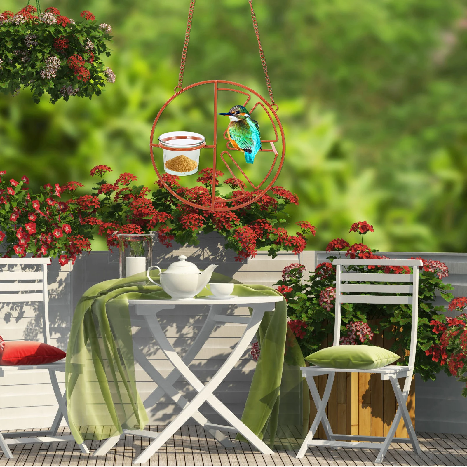 

Hanging Bird Feeder for Outdoors Metal Cage Shape Feeder for Balcony Railing Garden Decor Attracts Small Birds No Tools Needed