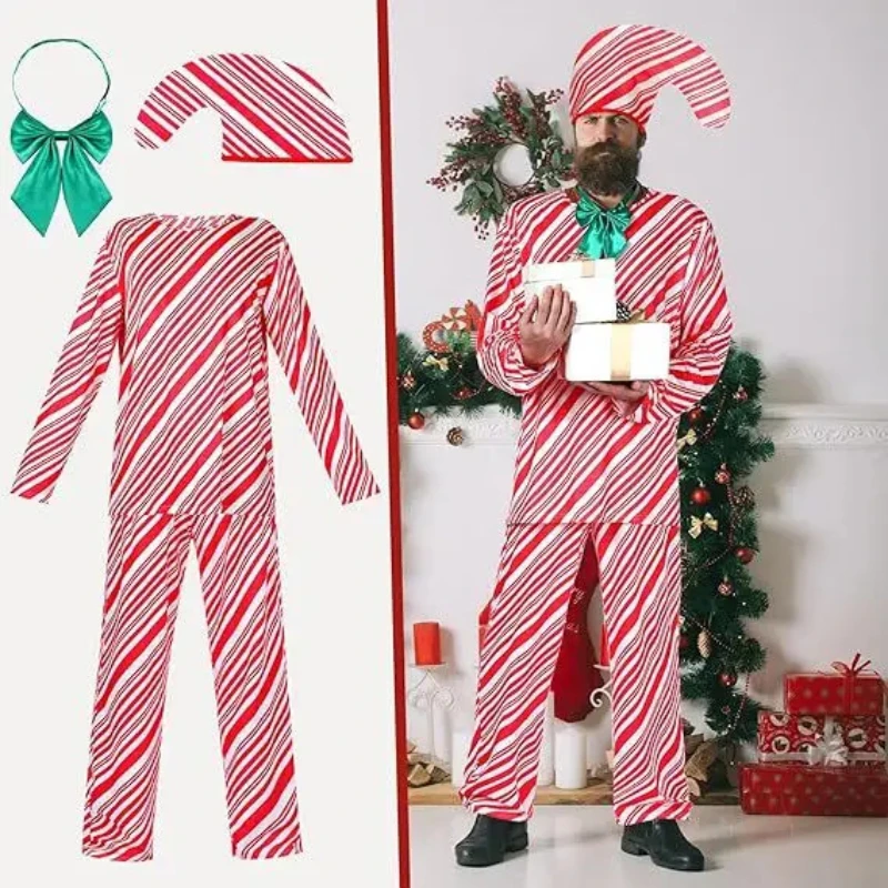 مضحك قصب الحلوى زي تأثيري مجموعة للرجال النساء الكبار عيد الميلاد عيد الميلاد كرنفال حفلة مرحلة الأداء الملابس #6