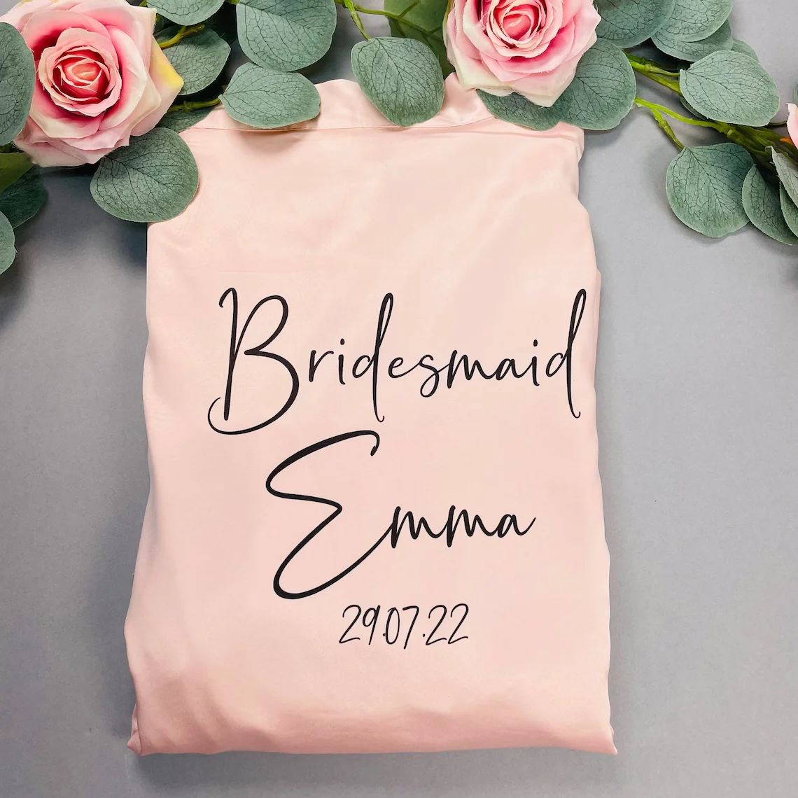 Sega Bridesmaid Personalised Name Satin Lace Robe Wedding Robe Custom Bride to be Robe Dressing Gown Bridal Party Maid of Honor