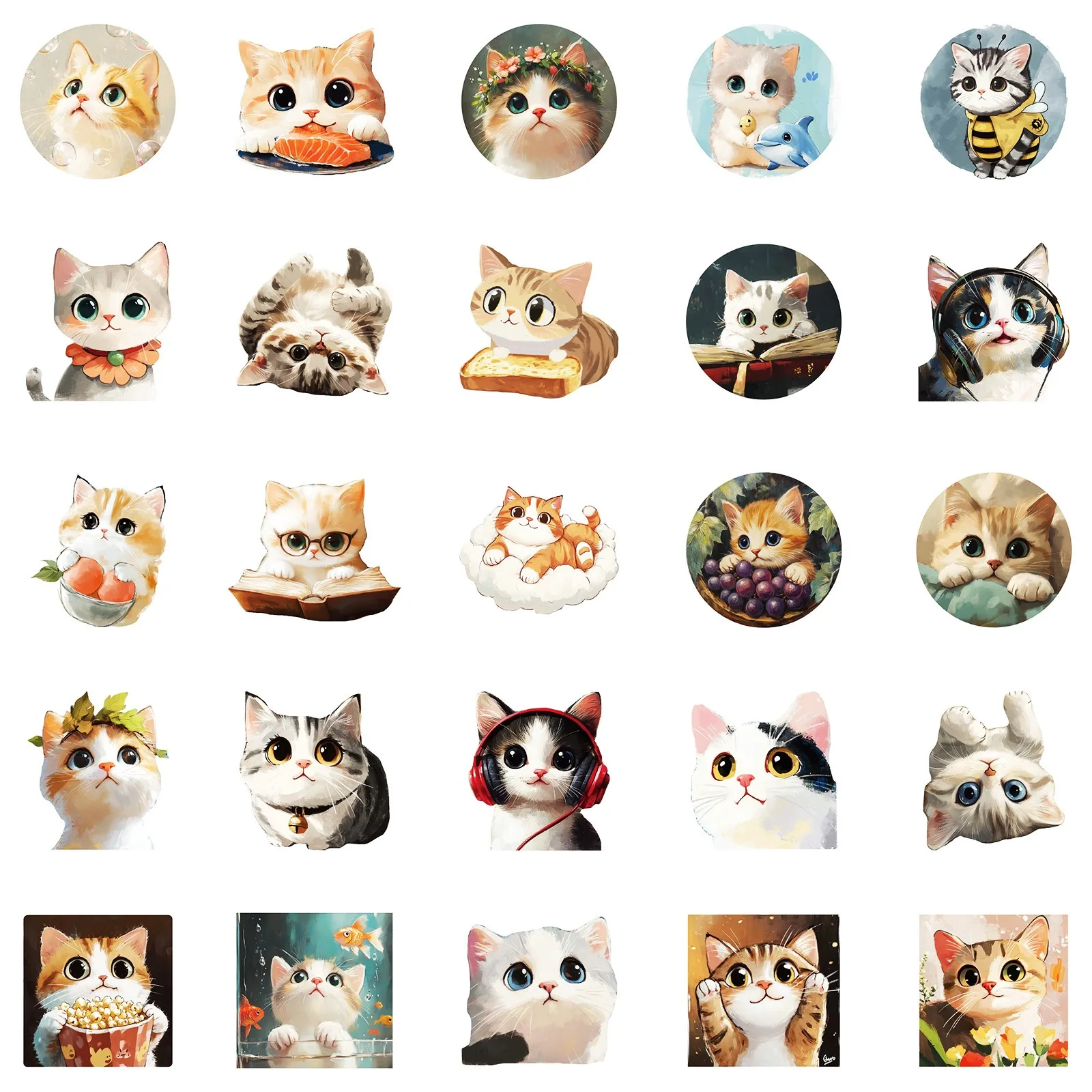 10/50 Stuks Grappige Schattige Kat Stickers Cartoon Schilderij Stickers Cup Briefpapier Gitaar Telefoon Fiets Laptop Bagage Auto Graffiti Speelgoed