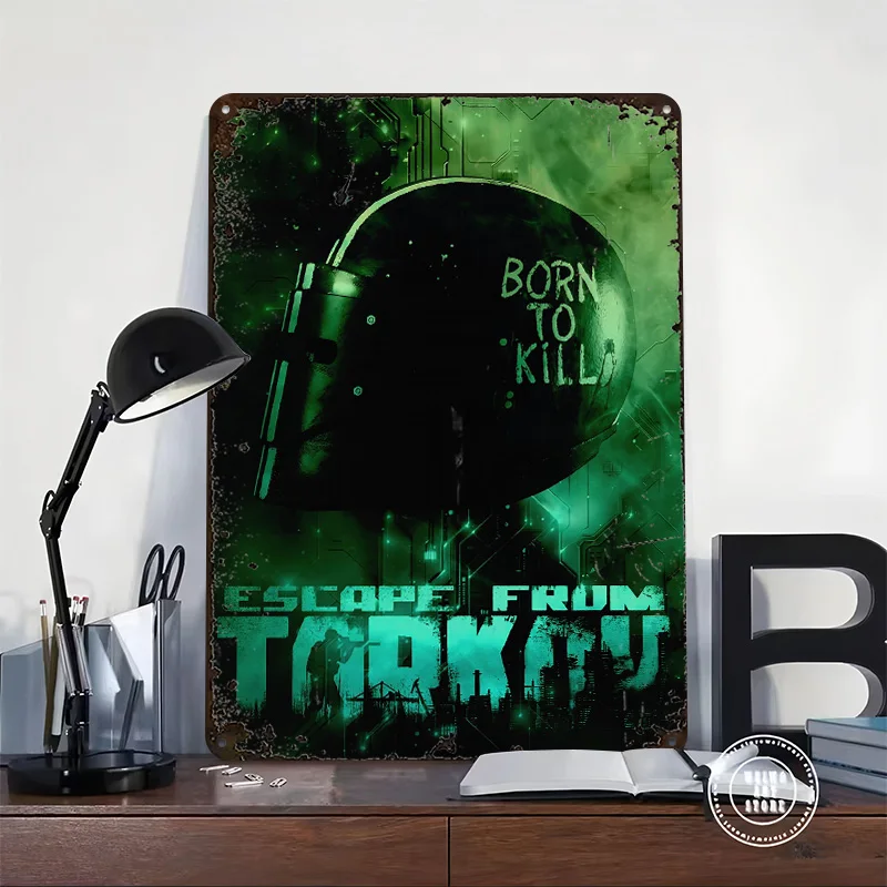 Escape From Tarkov: Born to Kill Poster Retro 3D Printed Metal Signs Customized Wall Hanging Gift for Garage Decorations House