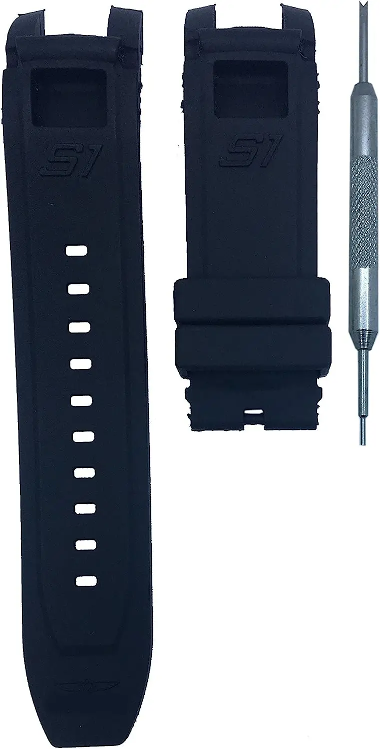 24mm Black Rubber Watch Band Strap Compatible with Invicta S1 Rally | Free Spring Bar Tool