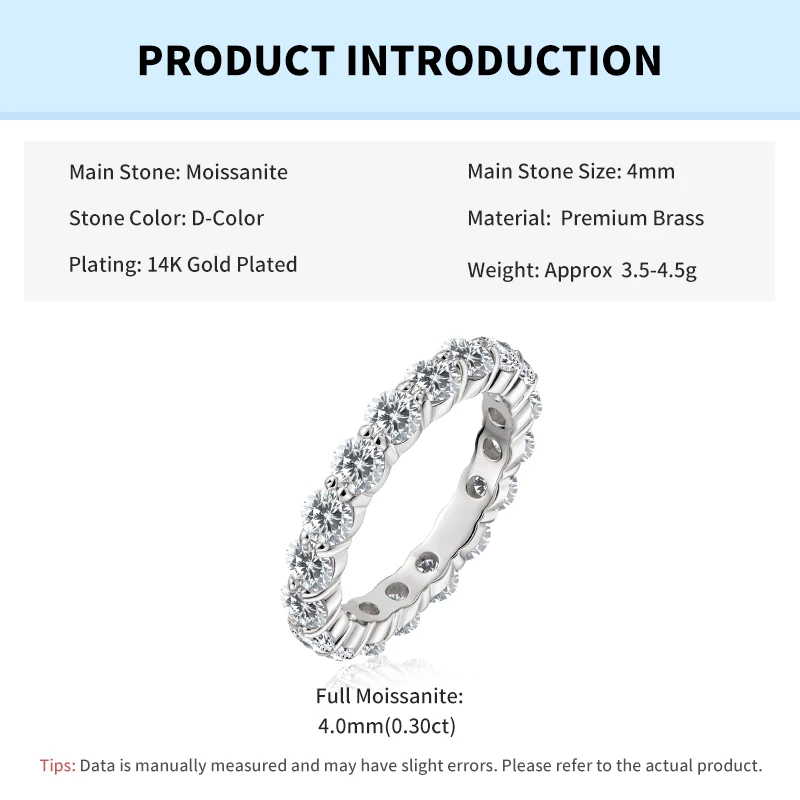 Rrjzz 4MM Voll-Moissanit Ehering für Frauen D-Farbe Laborgezüchteter Diamant Verlobungsring GRA Schmuck Geschenke – Detail 1
