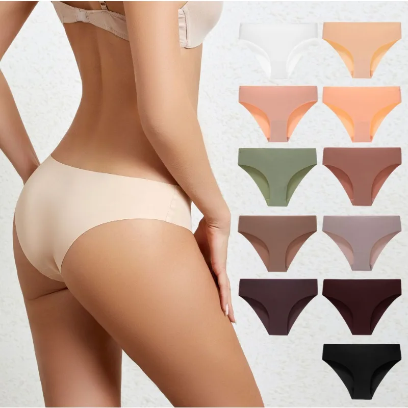 Ice Silk Briefs Seamless Underwear Women Sexy Traceless Underpants Breathable Lingerie Ladies Soft Comfy Panties Low Rise Bikini