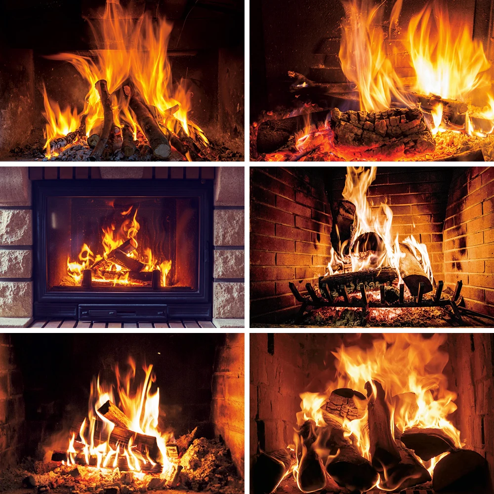 Laeacco Burning Flame Fire Wood Winter Fireplace Poster Family Photo Photocall Background Child Photography Backdrop Photostudio