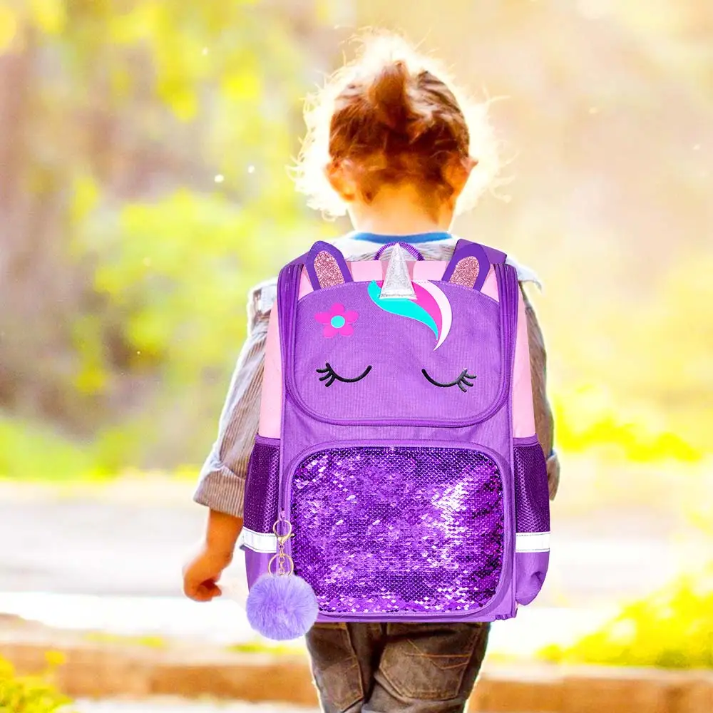 Mochila de unicornio de 3 piezas, mochila de lentejuelas para niñas de 15 "con fiambrera, mochila escolar morada para niños para primaria 2 vendida