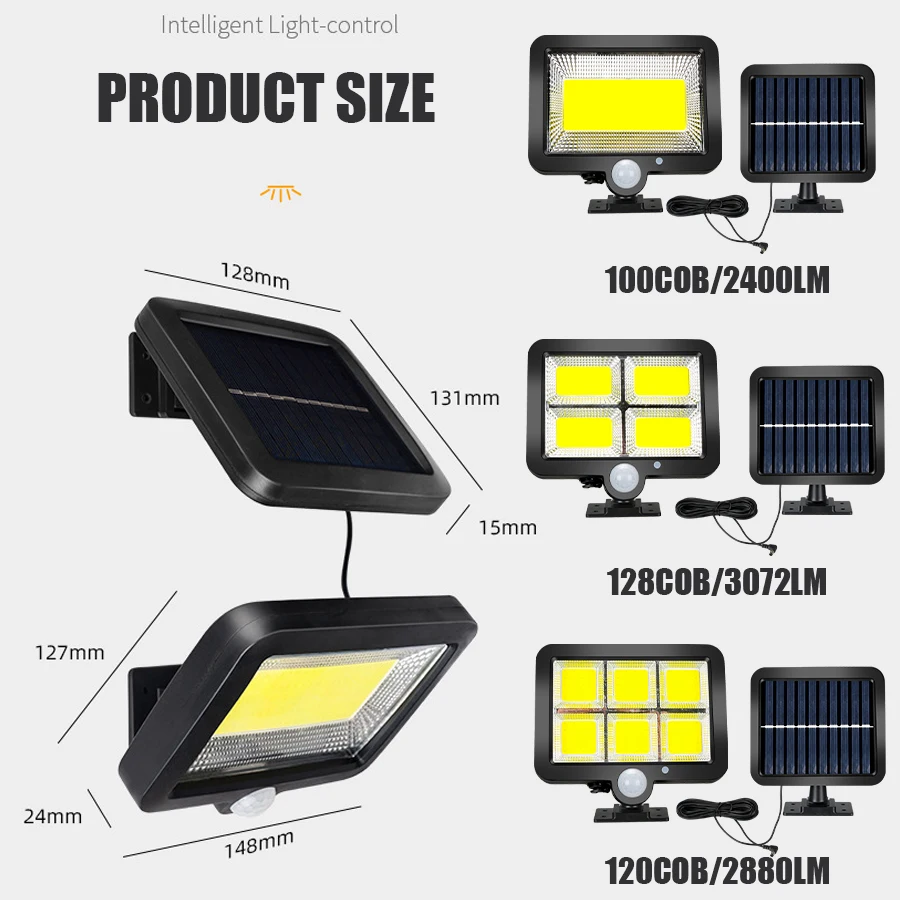 Imagem -04 - Cob Led Solar Split Light Indução Humana Lâmpada de Parede Impermeável Night Lantern Outdoor Garden Yard Modos de Iluminação 6