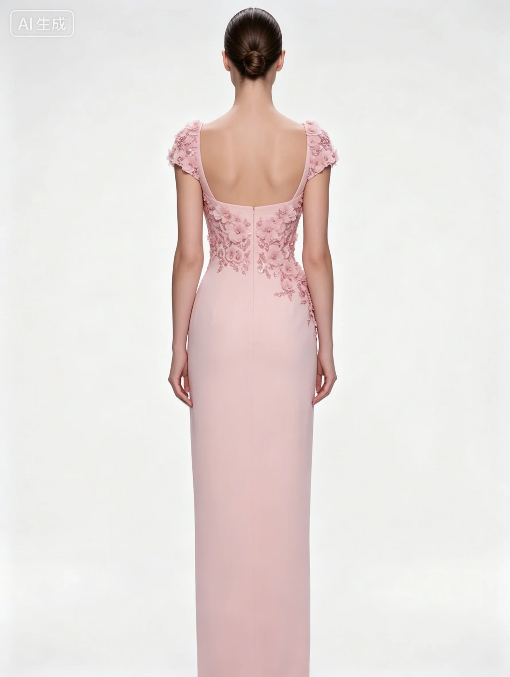 Vestidos de Noche Largos hasta el Suelo con Apliques Exquisitos Personalizados, Vestido de Fiesta Formal con Cuello Cuadrado y Manga Corta para Mujer