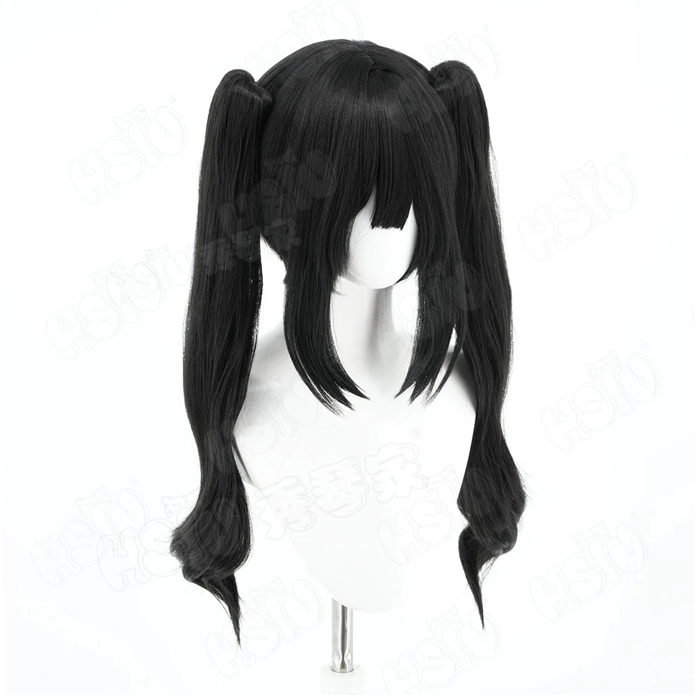 게임 마법 소녀 마녀 재판 쿠로베 나노카 코스프레 가발 60CM 검은색 긴 머리 합성 가발 + 가발 모자 파티 할로윈 가발