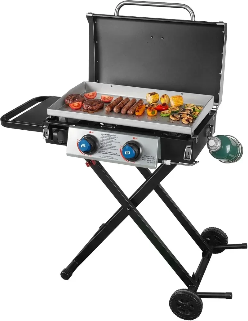 Razor Griddle GGC2030M 25 Inch Outdoor 2 Burner Portable LP Propane Gas Grill Griddle with TopCover,Wheels,Storage Shelf for BBQ