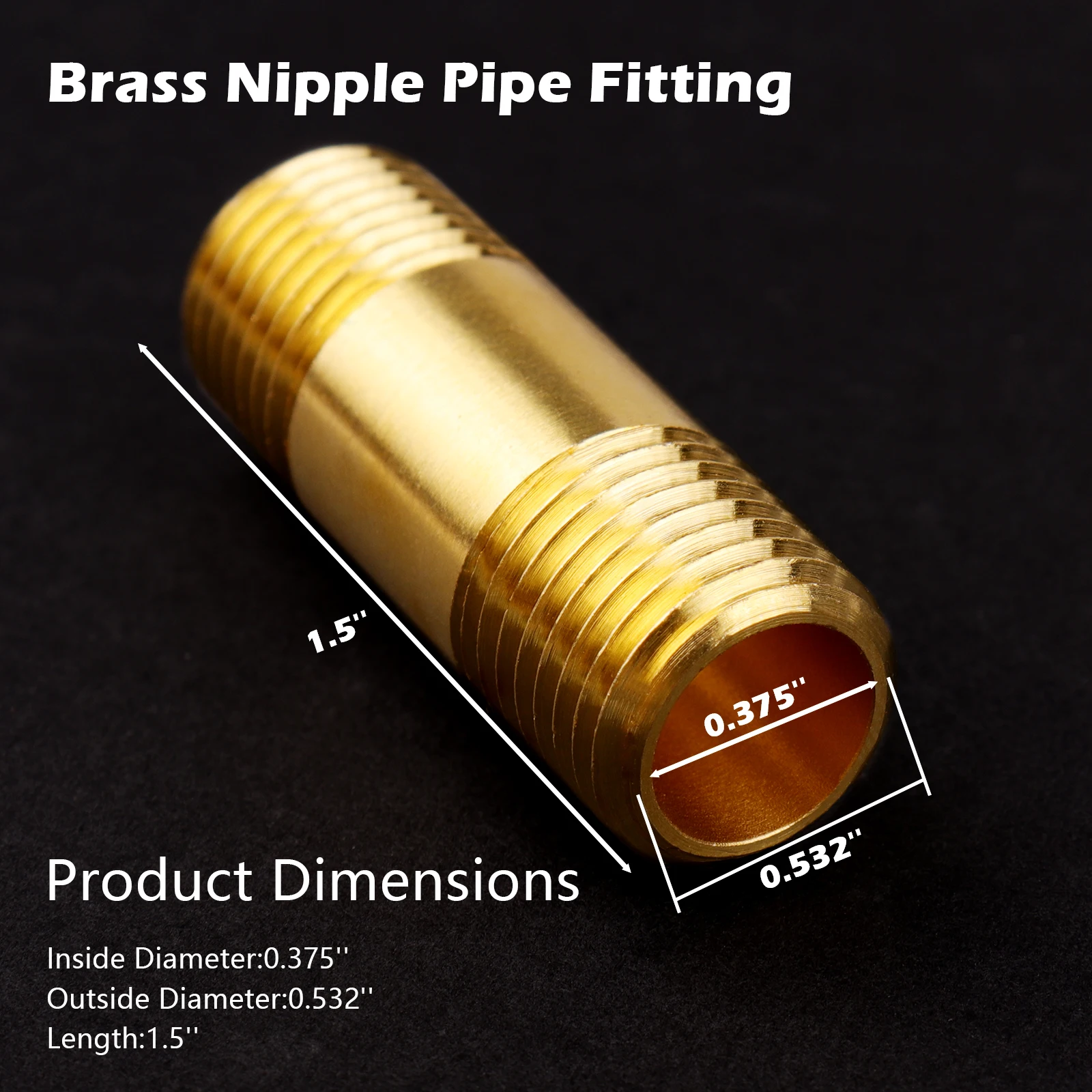 2 Pack Brass Long Nipple Pipe Fittings, 1/4