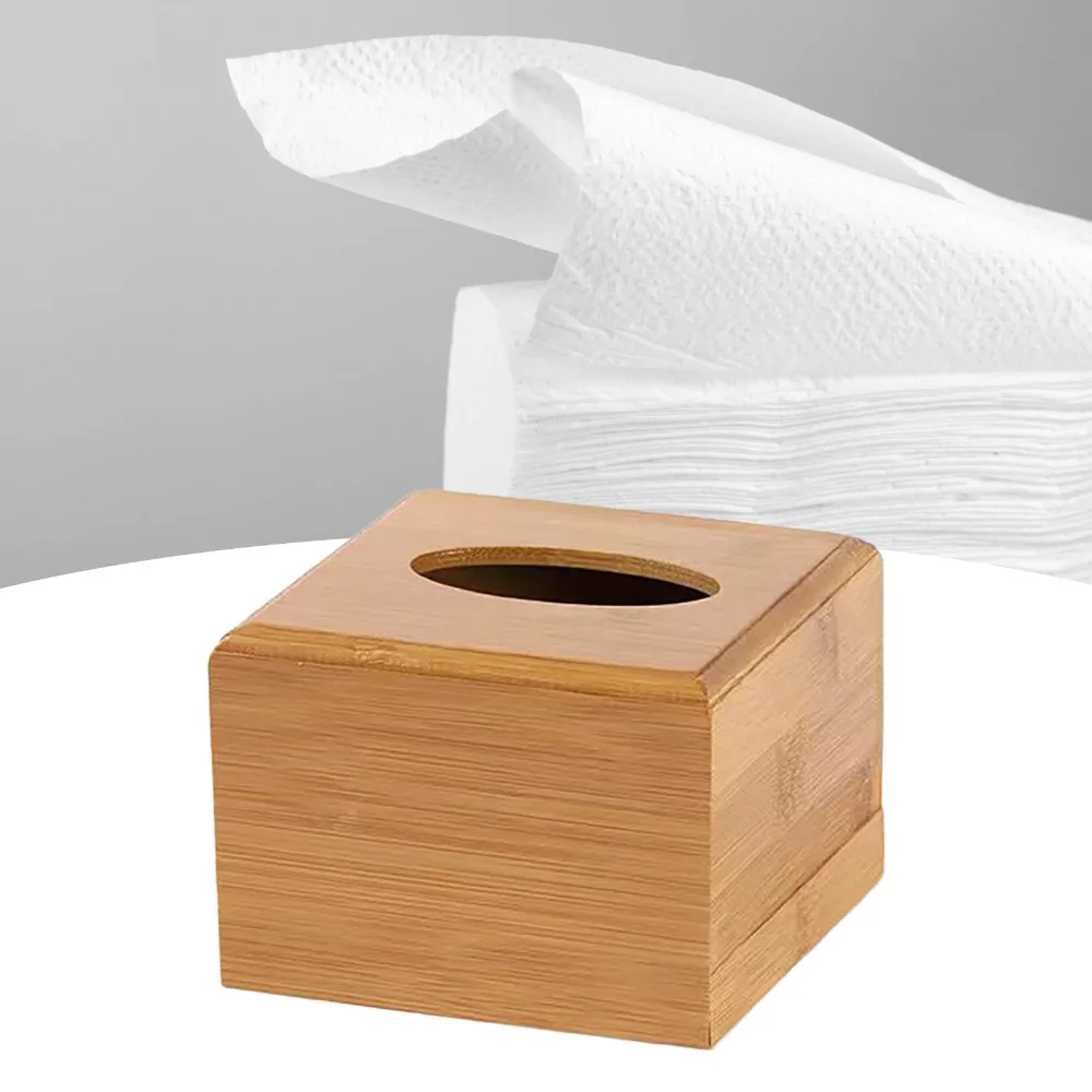 Square Design Bamboo Tissue Box Holder Bamboo Small Size Square Tissue Box Cover Storage Box Easy Fill Dispenser