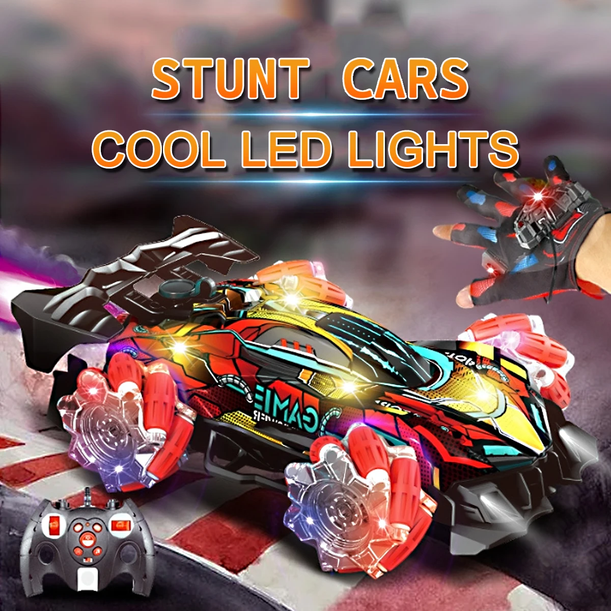 

Радиоуправляемая игрушечная машина со светодиодной подсветкой, беспроводное музыкальное колесо, перчатка 2,4G, пульт дистанционного управления для жестов, крутой автомобиль типа 360 ° вращающийся дрифт-внедорожник