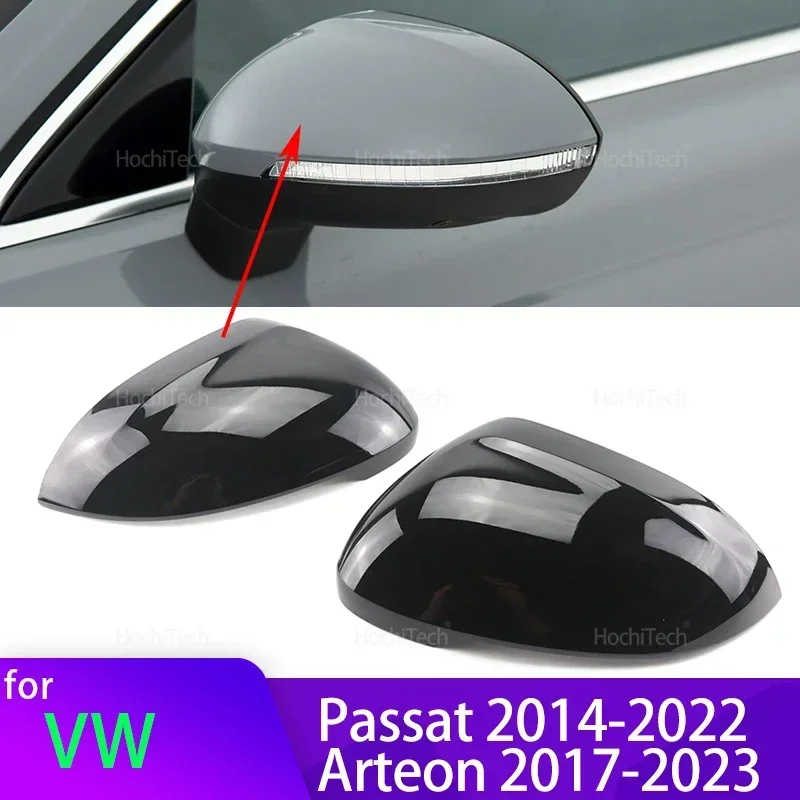 For Volkswagen Passat 2014-2022 Arteon 2017-2023 Carbon Fiber Look Glossy Black Replacement Rearview Side Mirror Covers Cap