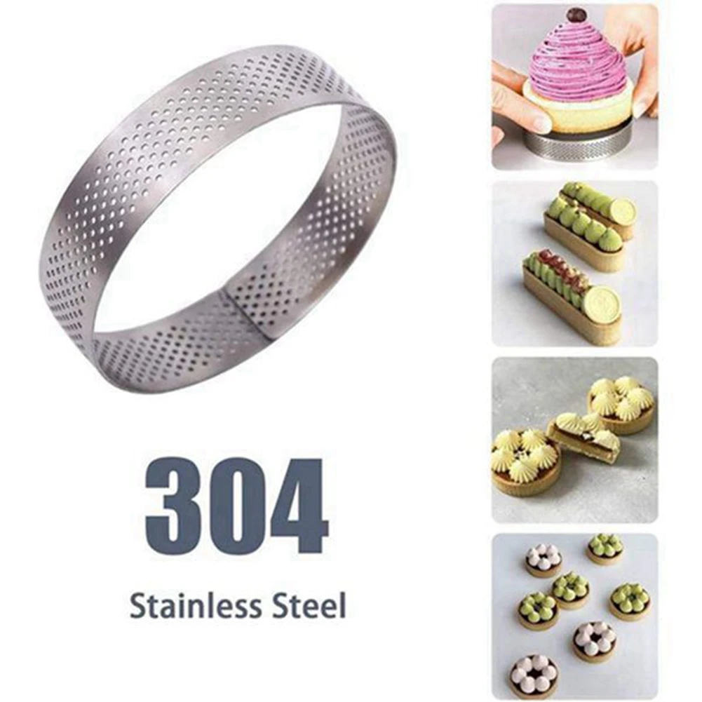 20Pcs Circular Tart Rings with Holes Fruit Pie Quiches Cake Mousse Kitchen Baking Mould Perforated Cake Mousse Ring 8cm