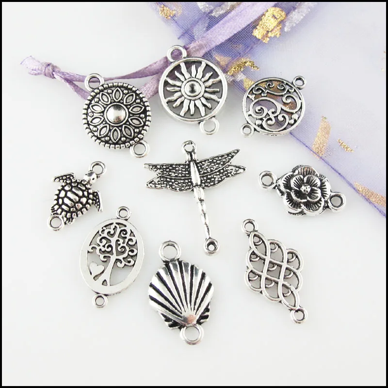 Fashion New Animal Tortoise Dragonfly Flower Shell Charms Tibetan Silver Plated Connetors For Gifts Jewelry