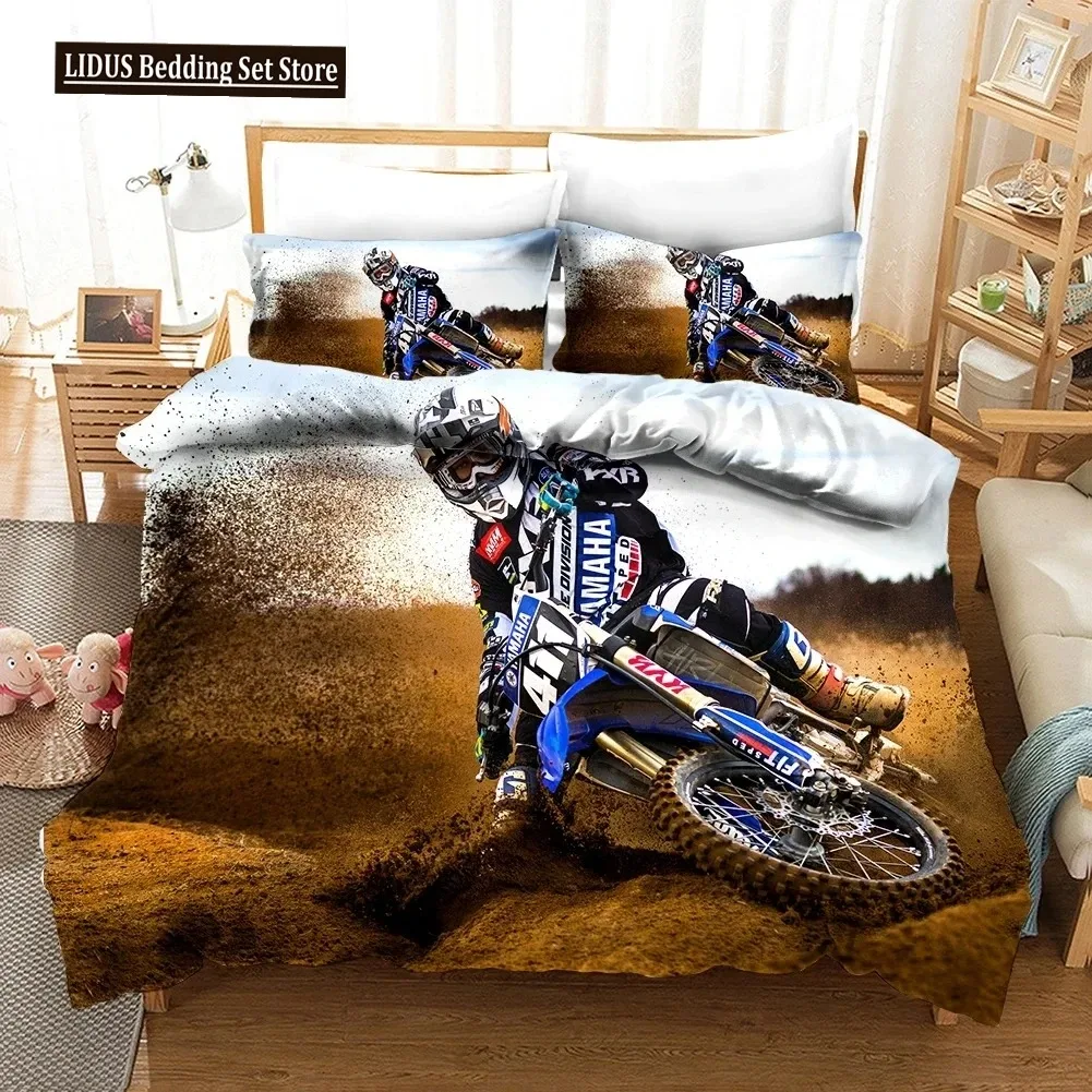 

Luxury Bedding Set Motorcycle Print Duvet Cover Set With Pillowcase Motocross Bedspread boy's Bed Set