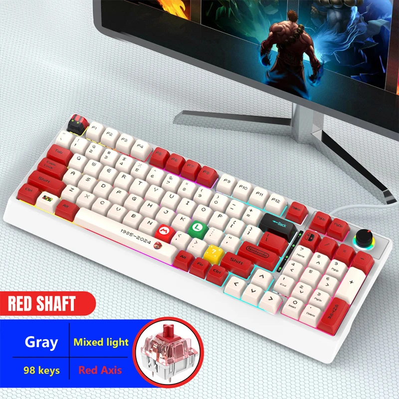 

Wired Mechanical Keyboard With Knob Blue Axis Red Axis Wired Injection Sublimation Keycap Gaming Peripheral Mechanical Keyboard