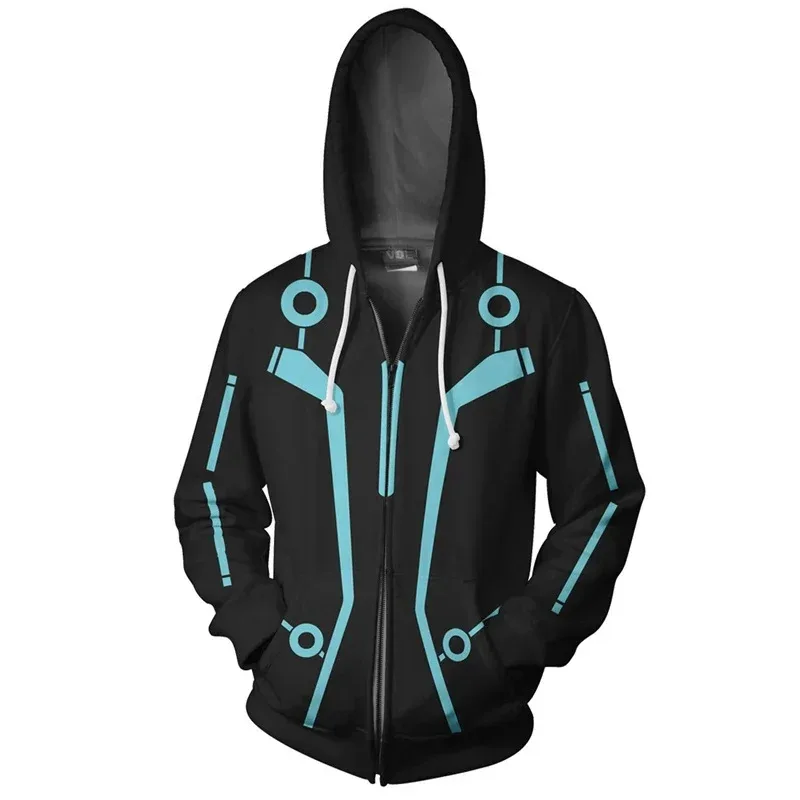 เสื้อสเวตเชิ้ตภาพยนตร์ Tron: Legacy ชุดคอสเพลย์ แฟชั่นพิมพ์ลาย 3 มิติ สำหรับฤดูใบไม้ผลิและฤดูใบไม้ร่วง เสื้อแจ็คเก็ตมีฮู้ดแบบซิปสำหรับผู้ชายและผู้หญิง