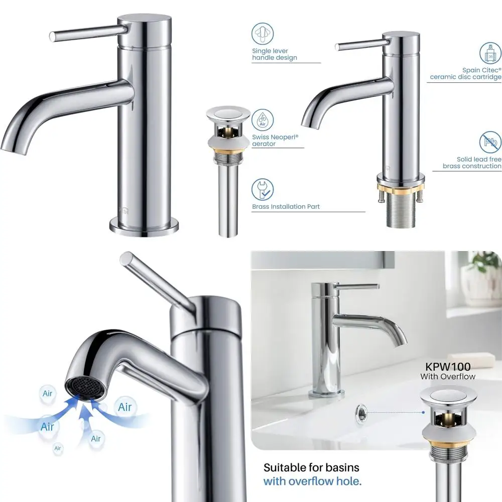 

Circular Single Handle Lavatory Faucet with Pop-Up Drain | Solid Brass Bathroom Sink Faucet Including Water Supply Hose | Premiu