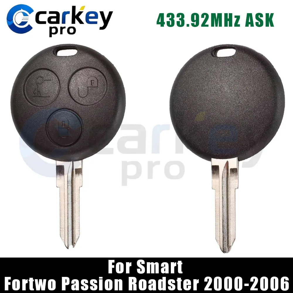 Carkeypro 3 Button Remote Key 433Mhz For Smart Fortwo Passion Roadster 2000-2006