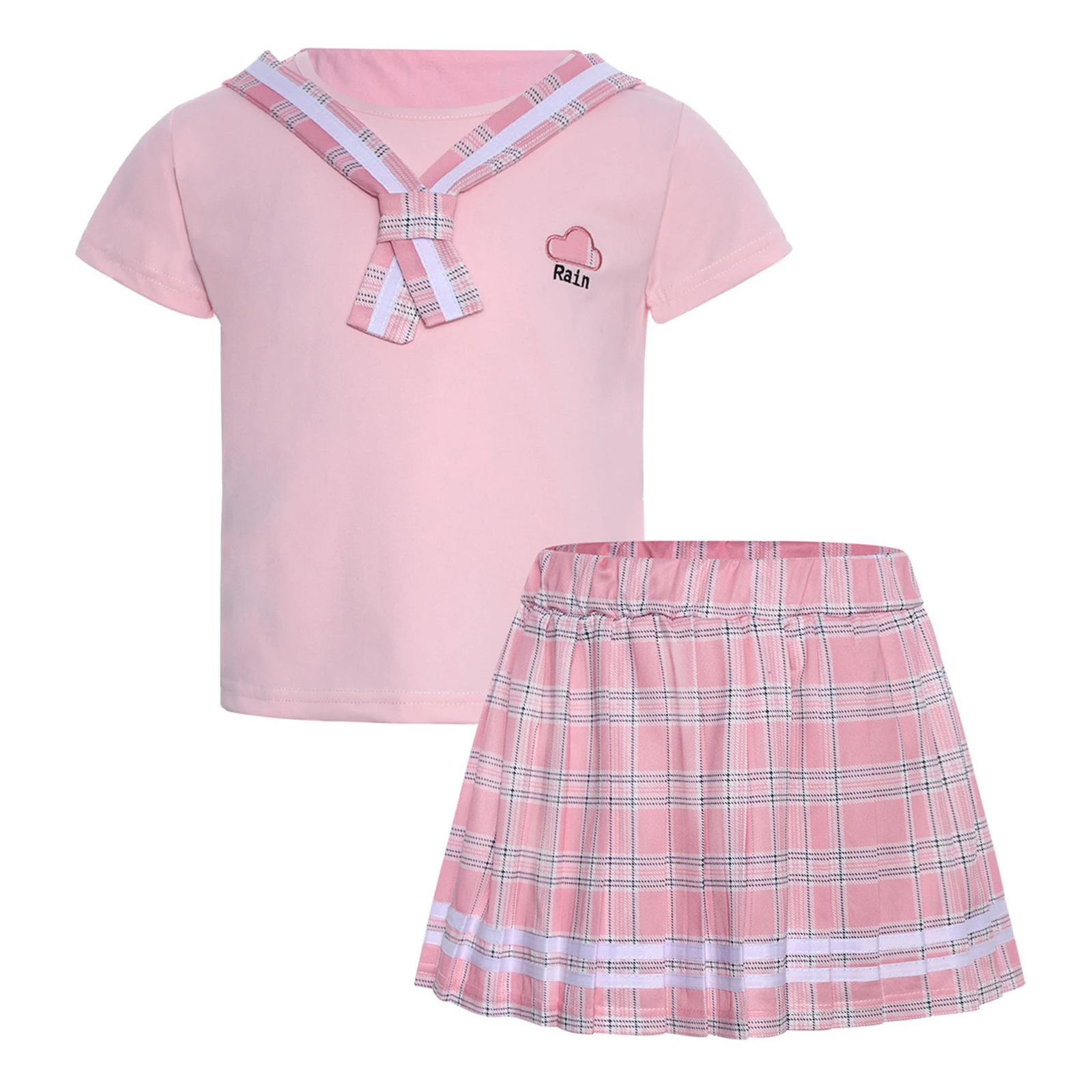

JK Style School Girls 2-Piece School Outfit Uniform Sailor Collar Short Sleeve Top with Pleated Skirt for Holiday Birthday Party