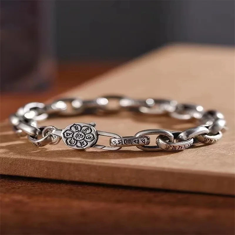 New S925 Sterling Silver Bracelet Retro Luxury Simple Bracelet Men and Women Fashion Silver Chain Jewelry Couple Gift Wholesale