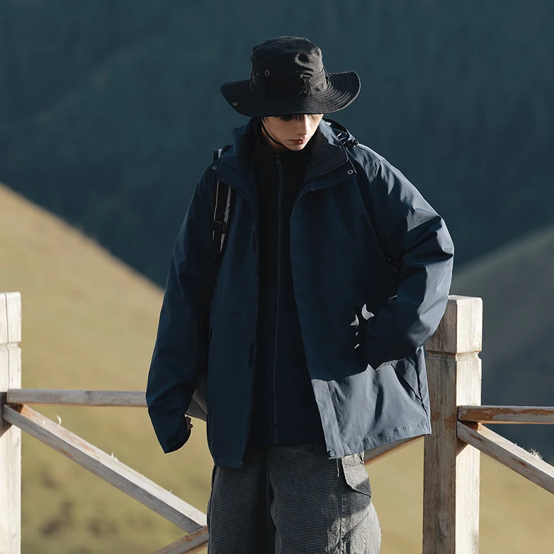 

Men's 3-in-1 Outdoor Windbreaker Autumn Winter Basic Jacekts Detachable Fleece Inner Lining Design Hooded Coats Thermal Outwear