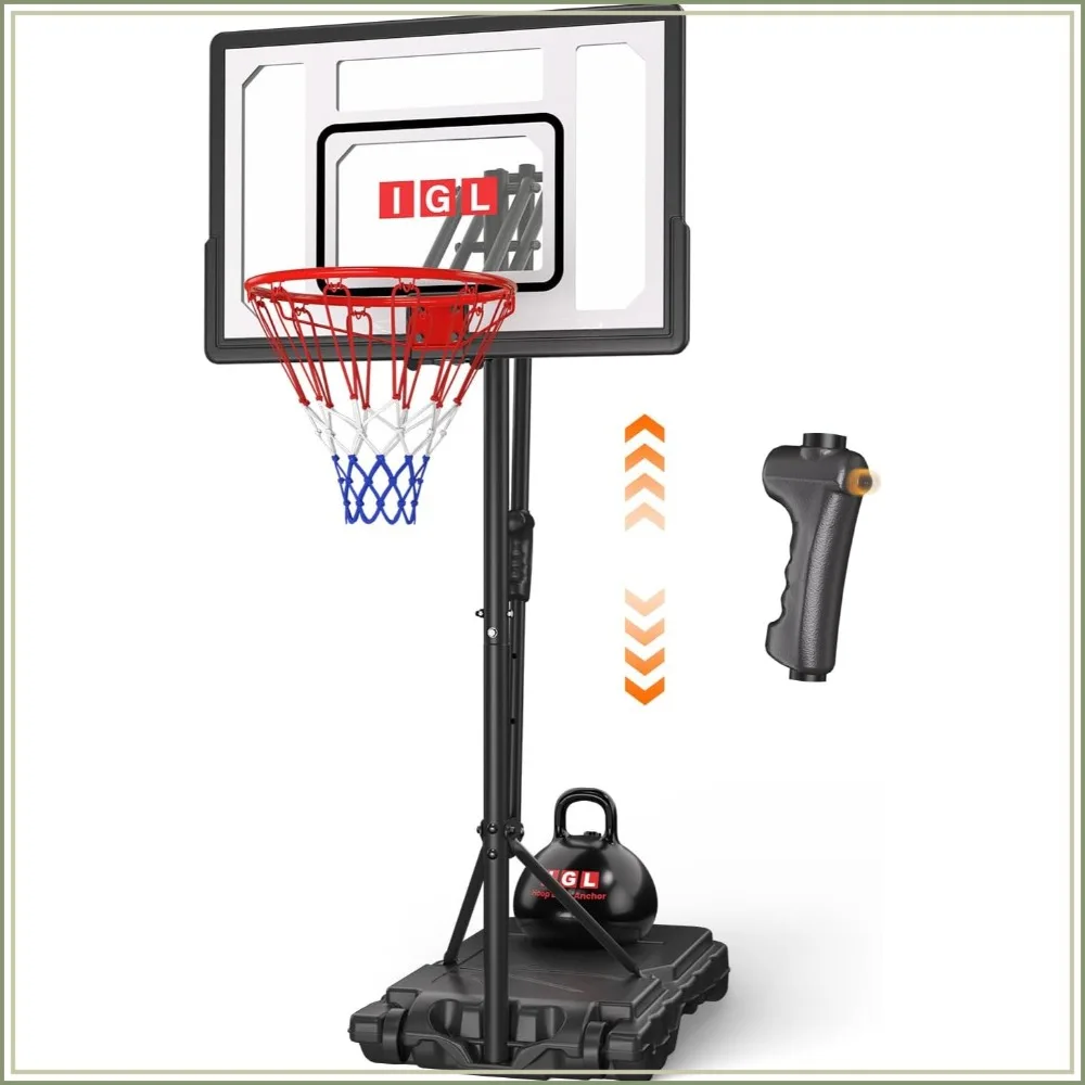 Adjustable Basketball Hoop 4-8.5ft, 33" Shatterproof Backboard, Fillable Base, Portable with Wheels for Backyard Driveway