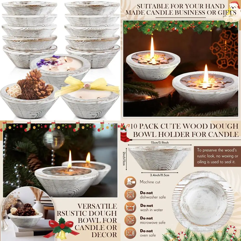 

Vintage Round Wooden Dough Bowls for Candle Making, Passover, and DIY Crafts - Hand Carved Wood Bowls in Bulk for Home and Farmh