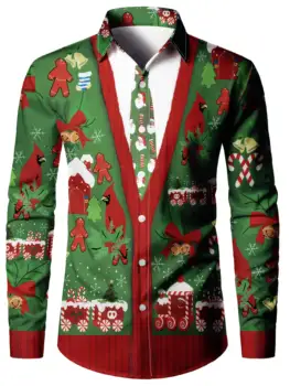 Christmas Theme Men's Fake Suit Tailcoat Printed Formal Shirts Christmas Graphics Long Sleeve Shirt Fashion Men's Shirts For Men 4