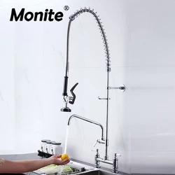 Monite 360°Swivel Kitchen Sink Faucet Spiral Shaped Deck Mounted Double Handle Control Three Hole Tall Style Hot Cold Mixer Taps