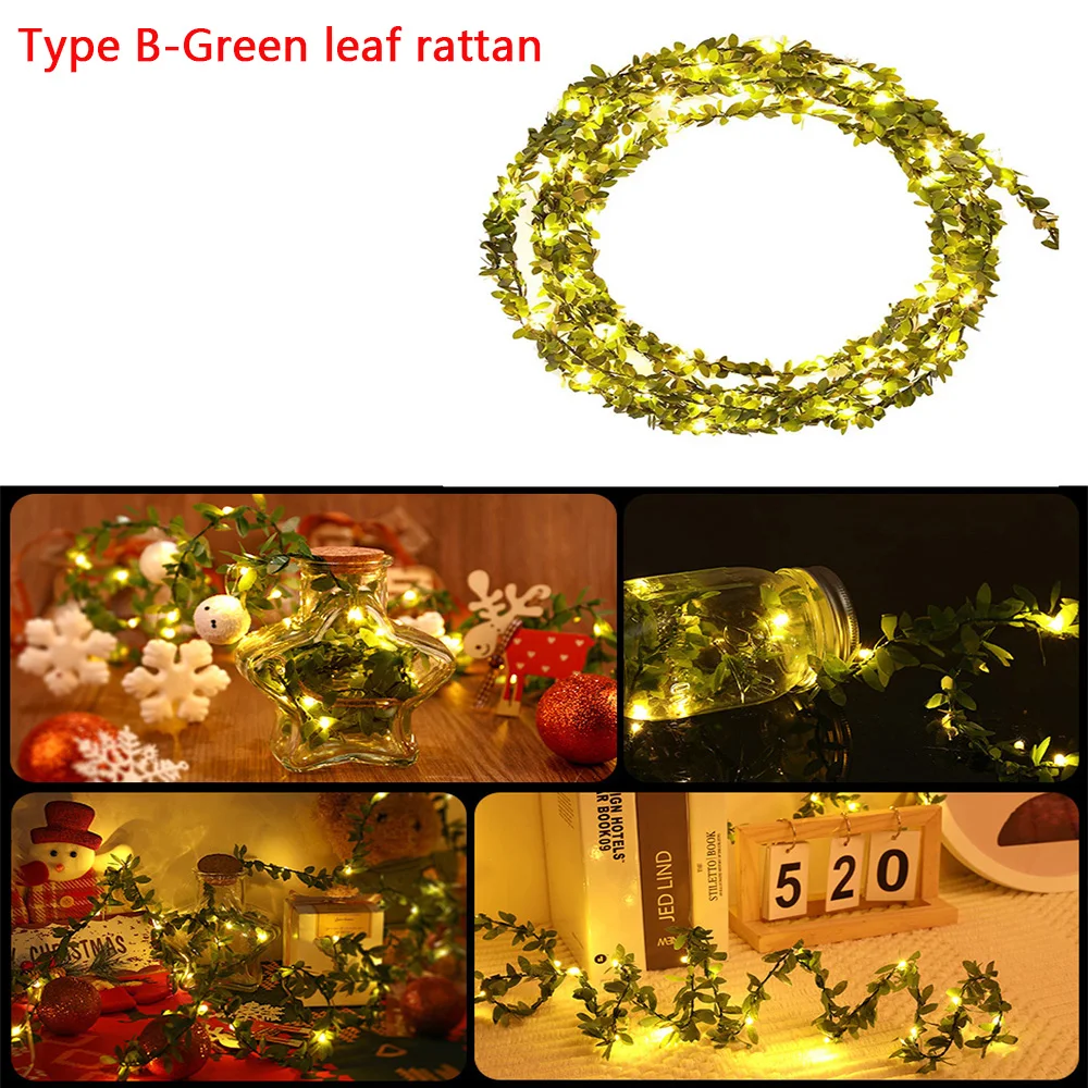 2M-10M Flower Green Leaf String Lights Artificial Vine Fairy Lights USB/Battery Powered Christmas Garland for Weeding Home Decor