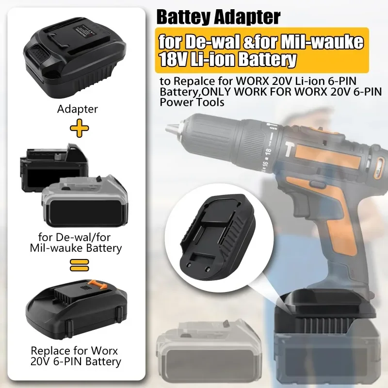 DM20WORX6 Battery Adapter for Dewalt 20V18V XR for Milwaukee 18V Lithium Batteries Converts To for Worx 20V Battery Power Tools