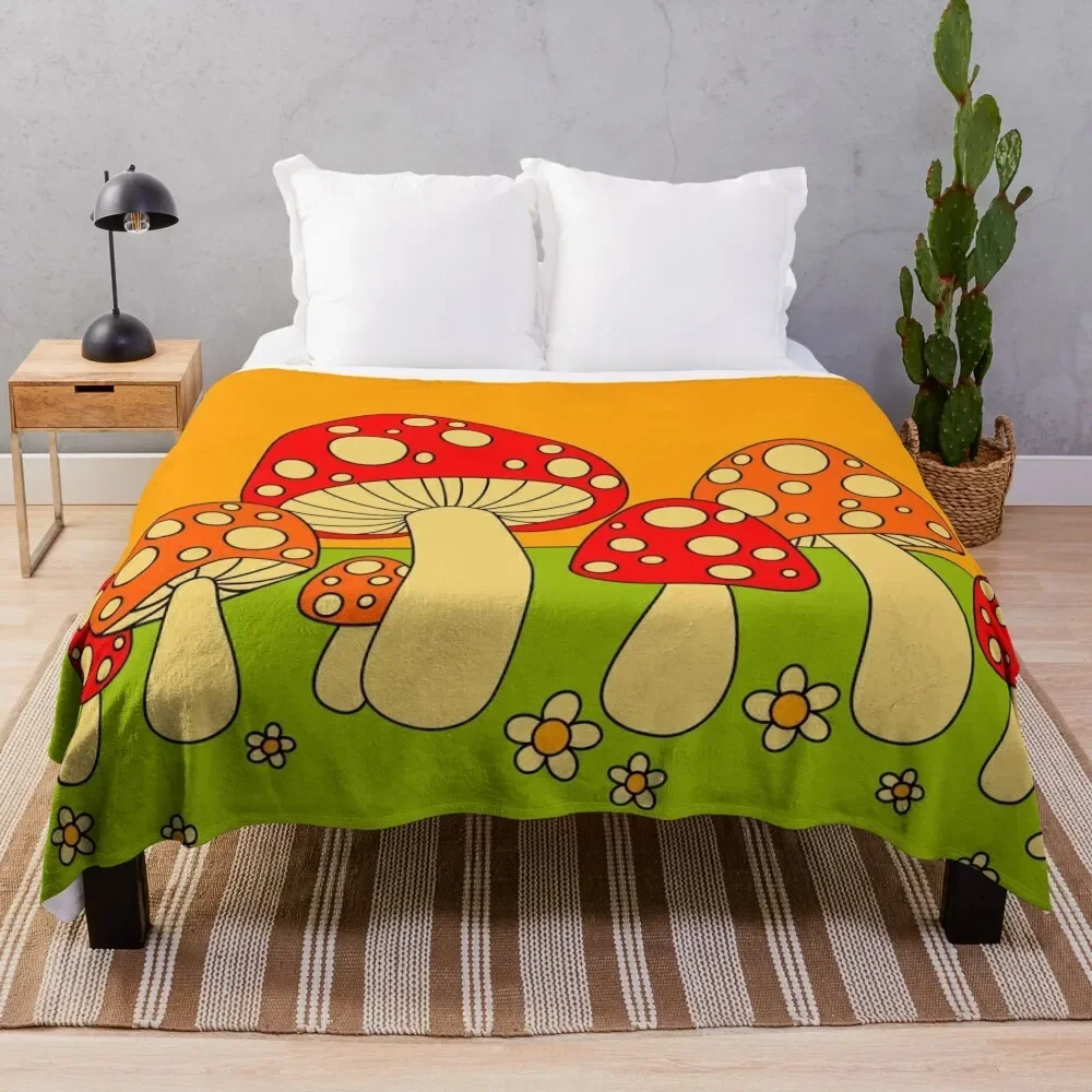 Mushrooms Throw Blanket Decorative Sofa Vintage Thermals For Travel Tourist Camping Blankets