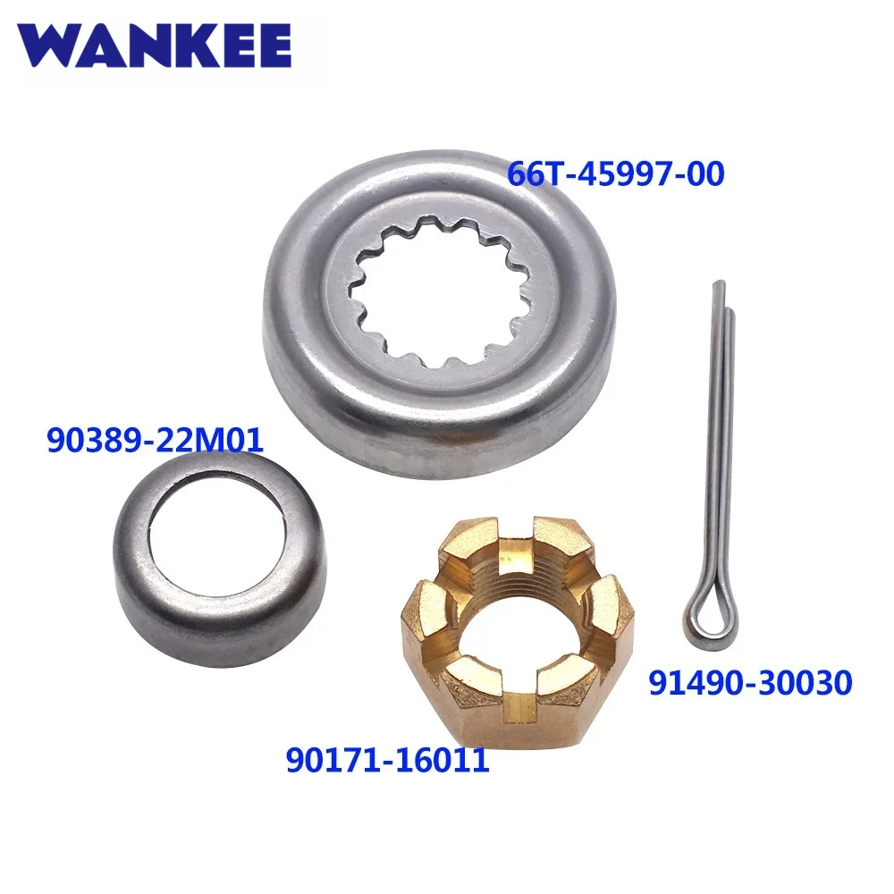 Propeller Spacer Kit 66T-W4599 For Yamaha Outboard Motor F30-F60 4t/2t Hidea Parsun 90171-16011 Castle Nut 90389-22M01 Bush