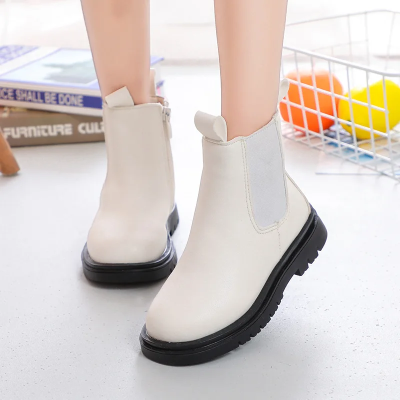 

Children Autumn Casual Soft Soled Boots Winter Girls Leather Short Boots Korean Version Girls Fashion Solid Color Side Zippers
