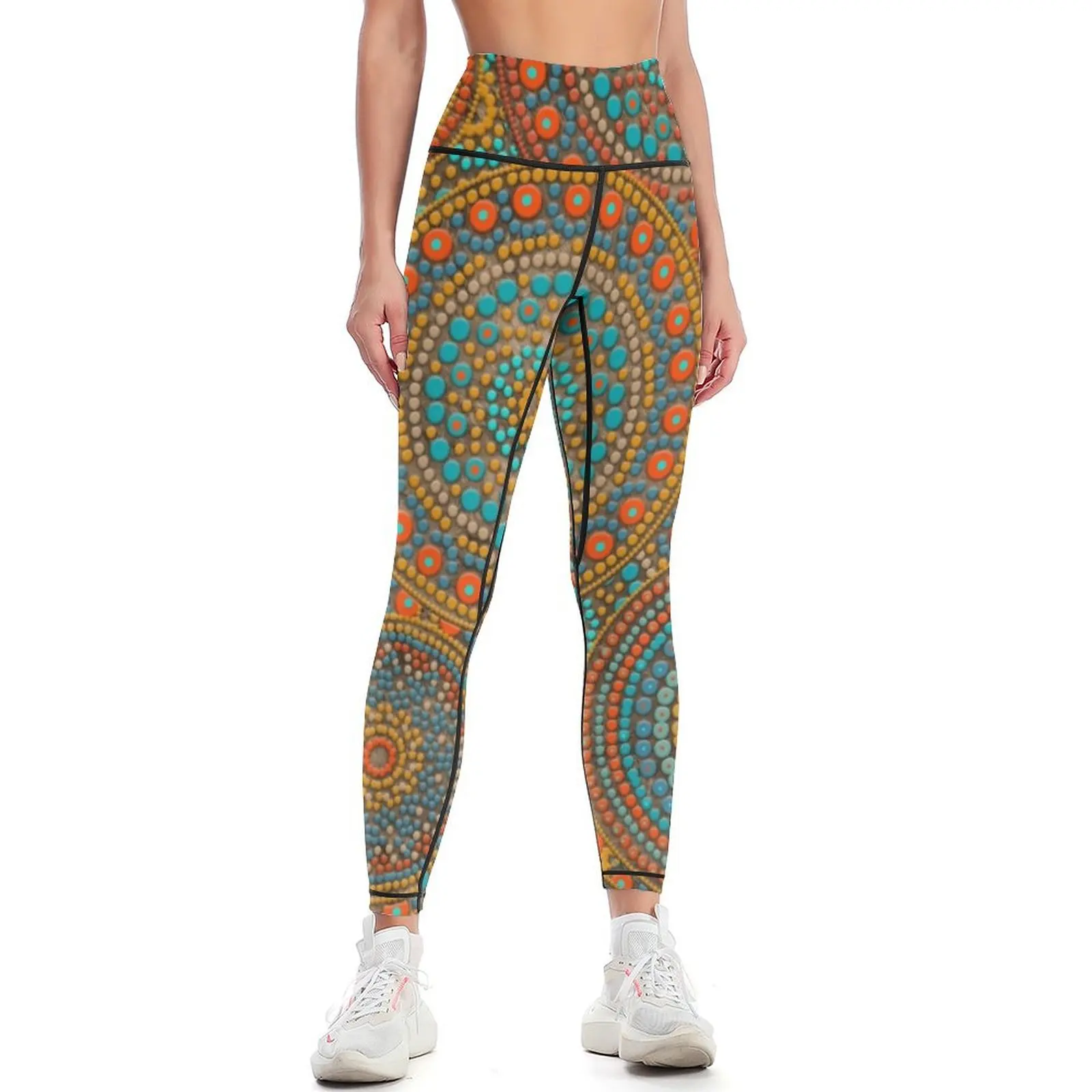 

Dot Art Circles Orange and Blues Leggings push up fitness joggers for gym womans sport legging Womens Leggings