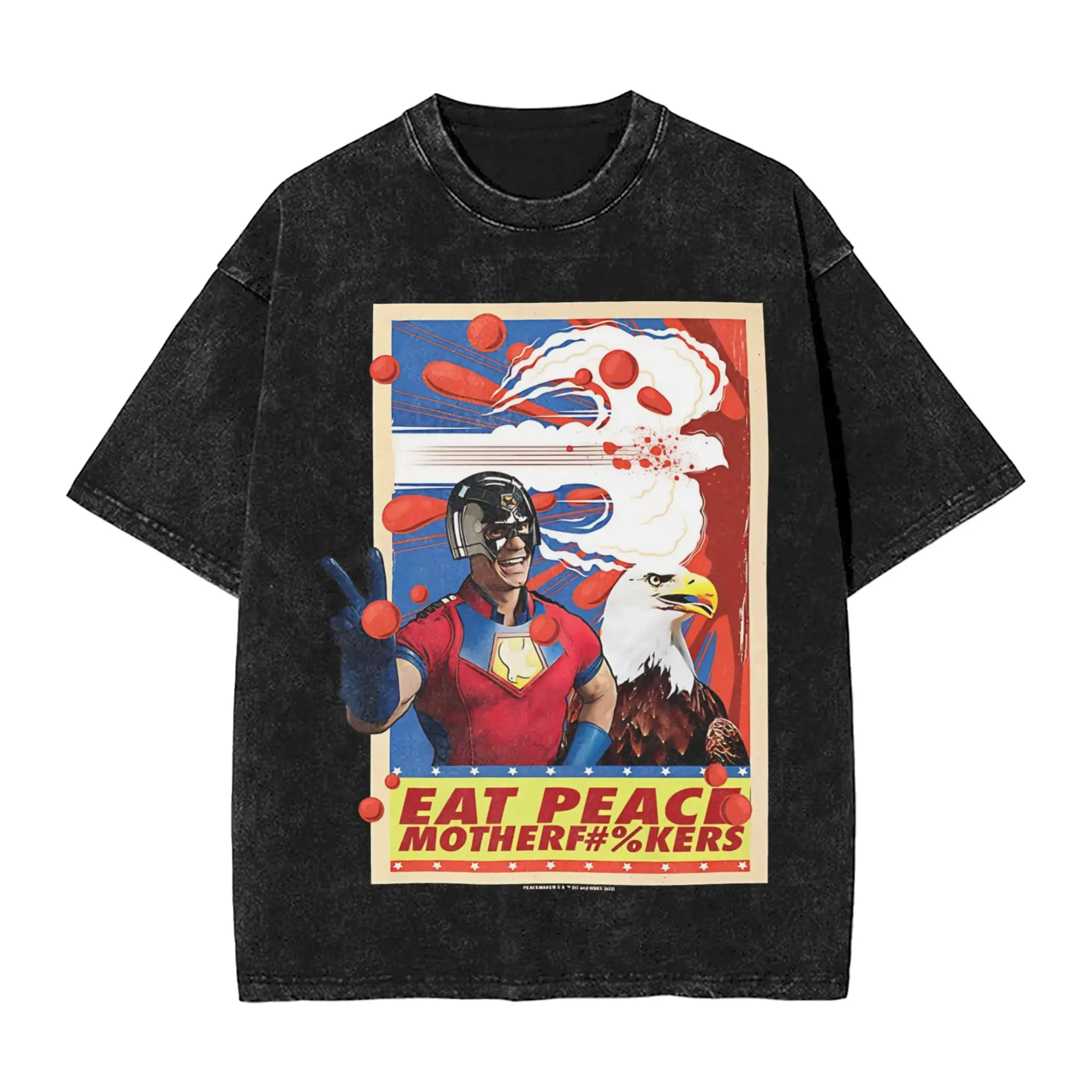 Streetwear Washed T-Shirt Peacemaker Eat Peace with Eagle Loose T-Shirts  Leisure Tshirt for Men Summer Y2K Retro Casual Tees