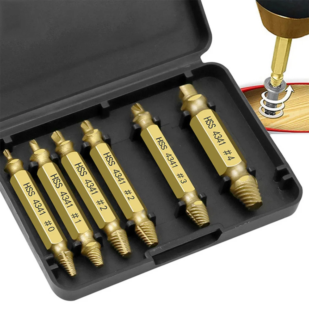 6cps/Set HSS Drill Bit Set Broken Head Screw Removal Tool Bolt Screw Extractor Breaker Screw Remover Stripping Tool