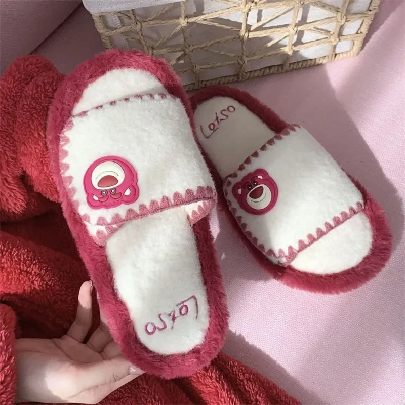 Disney Lotso-Zapatillas de ante informales kawaii, creativas, personalizadas, personajes de película de anime, de dibujos animados, de algodón, de felpa, para el hogar