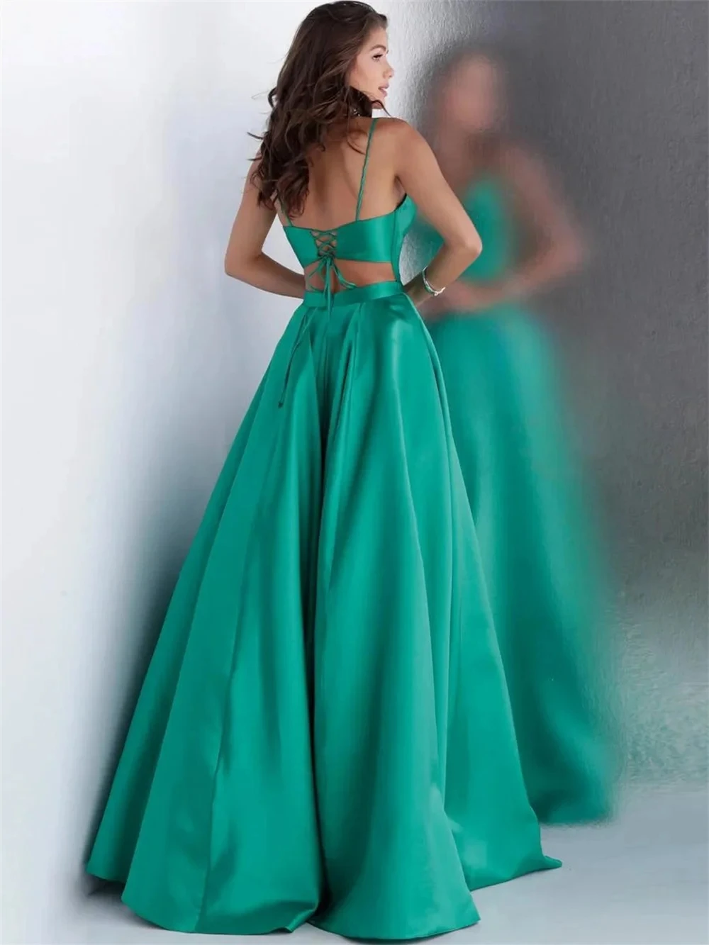 Robe de soirée en tulle, tenue classique en satin, décolleté plongeant en v, sexy, trapèze, longueur au sol, peu importe