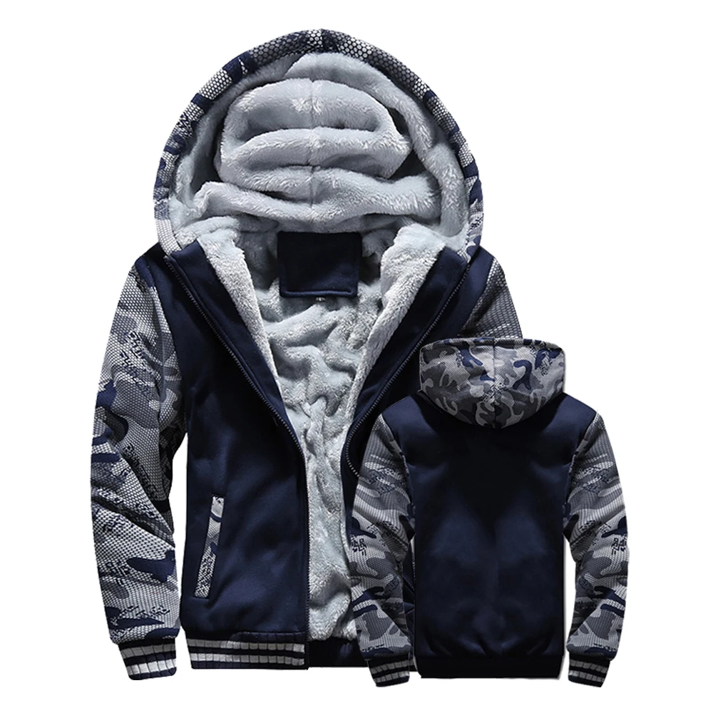 Winter Jacket Men Warm Coat Thick Fleece Male Zipper Hooded Jackets Casual Hooded Sportswear Outerwear Long Sleeves Sports Hoody