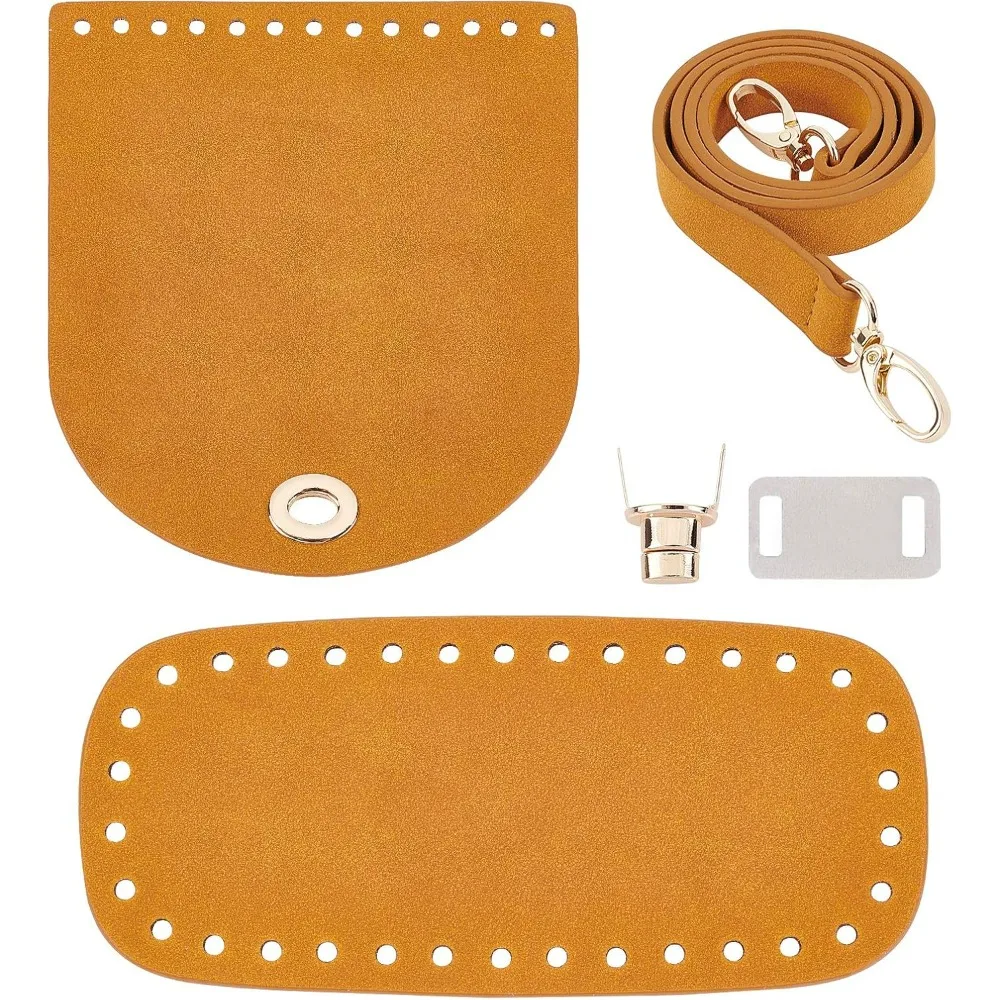 DIY Knitting Crochet PU Leather Bag Nail Bottom Shaper Mat Insert Cushion Base with Holes Snap Hook Clasps Fit for Handbag Brown