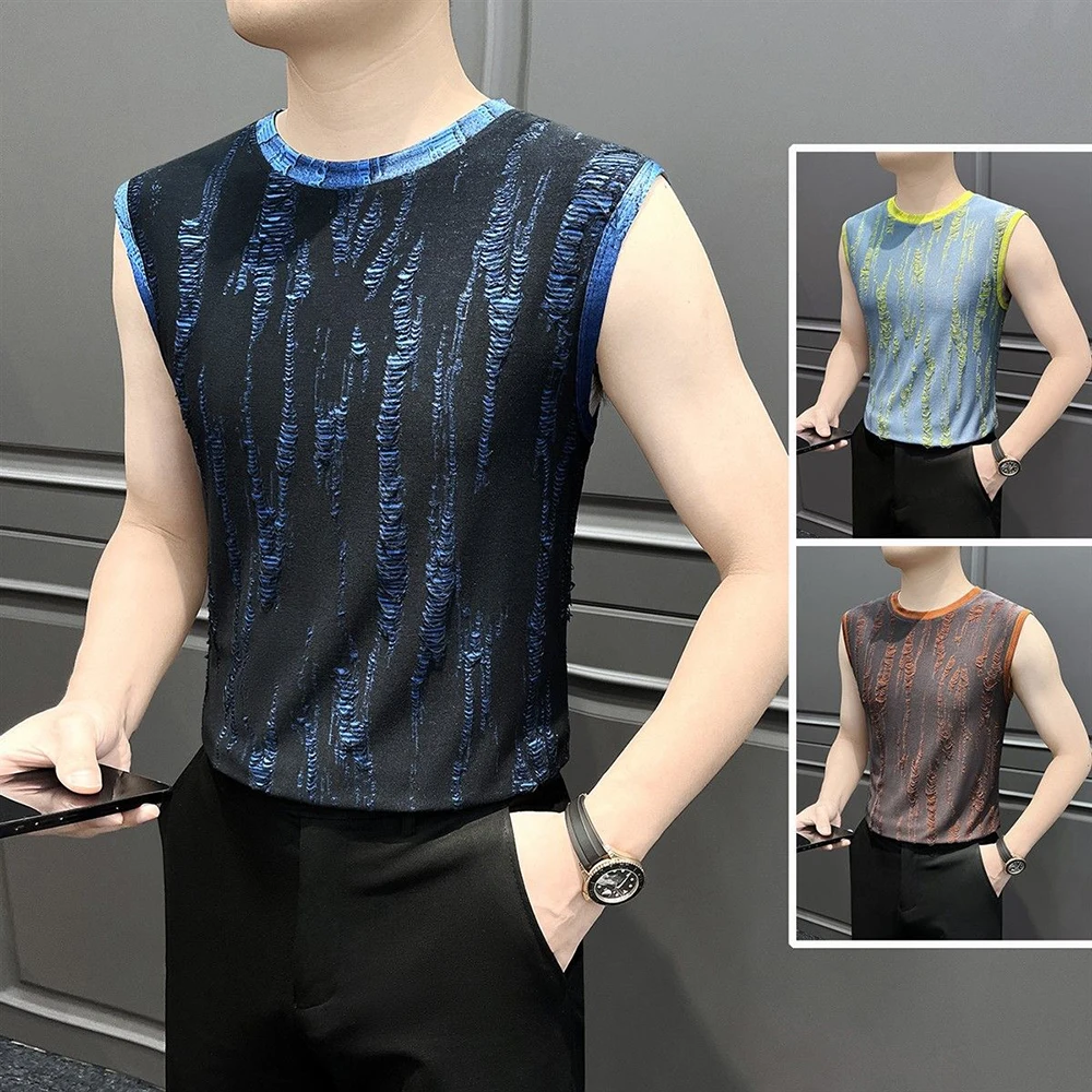 

Summer New Men's Color Matching Sleeveless Vest American Retro Fashion Trend Street Leisure Loose Breathable Niche Men's Tops