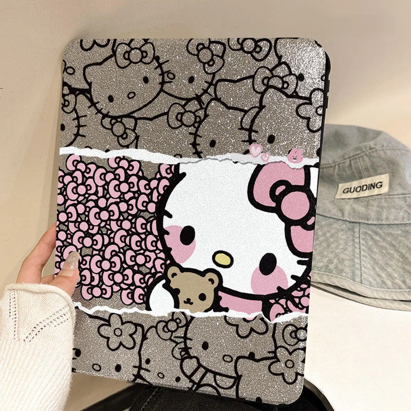 Sanrio Hello Kitty Ipad Case Kawaii Glitter Bow Anti-Fall Protective Case for Ipad 7/8/9Th 10Th Generation 10.9 Air 3 4 5 Mini 6